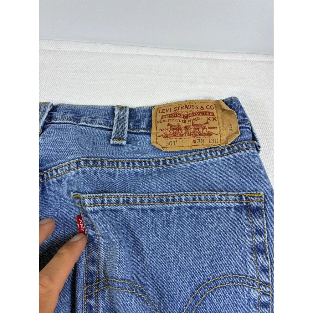 Vintage Levis 501 Original Straight Leg Blue Jeans Mens 38x30 Button Fly Medium‎